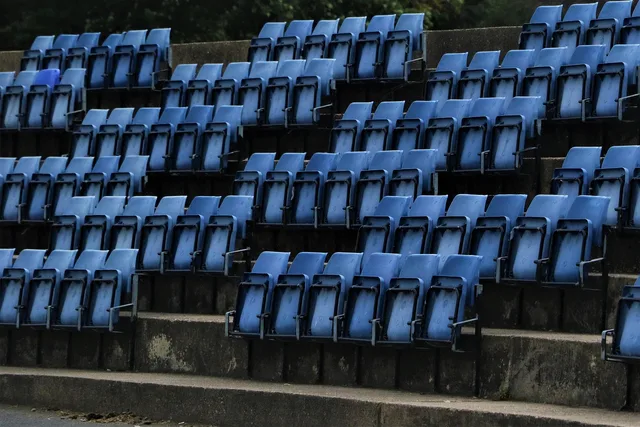 seats, stadium, empty, grandstand, viewers, row of seats, stand out, outside, audience stand, seating, plastic, blue, sit, audience, sport, football, view, club, events, empty chairs, blue football, blue event. How event marketing commercial opportunities open up without a big budget