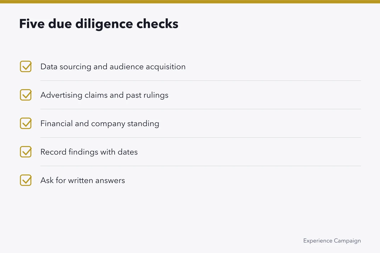 Checklist of five due diligence checks before shortlisting suppliers (Why event marketing reviews need a proper method before 2027)